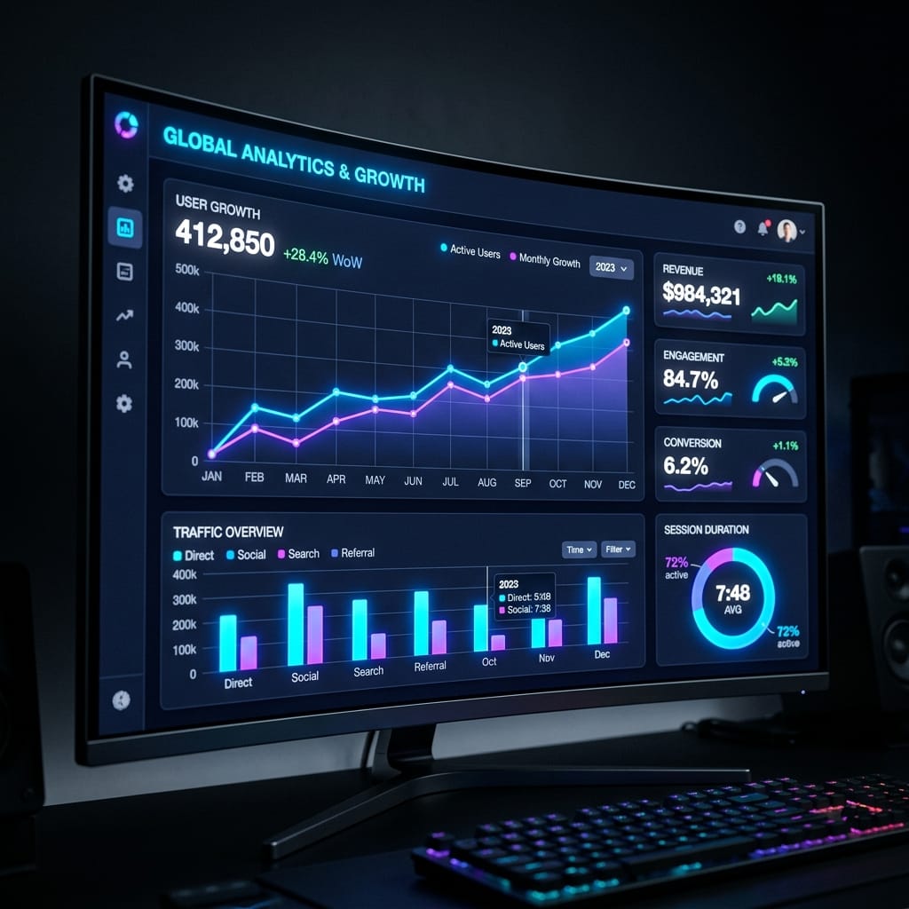 Analytics-Dashboard mit Echtzeit-Kennzahlen und Umsatzprognosen